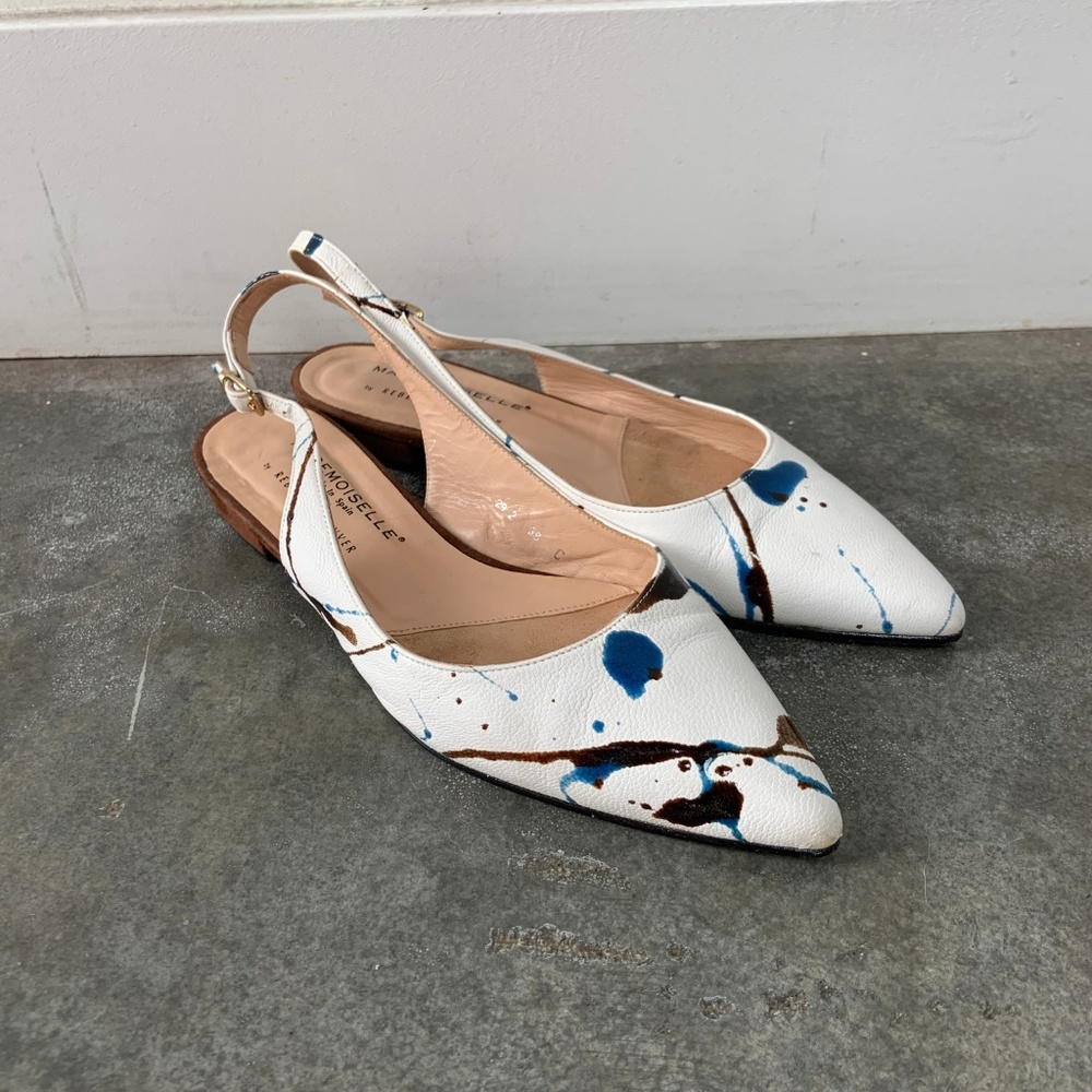 Mademoiselle White Splash Paint Slingback flats
